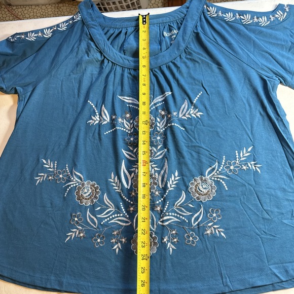 Roaman's Teal Embroidered Bell Sleeve Boho Tunic Blouse Size 18/20 L - Picture 11 of 13